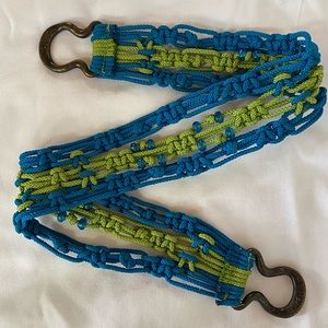 Aqua Blue Lime Green Macrame Belt Brass Buckle‎